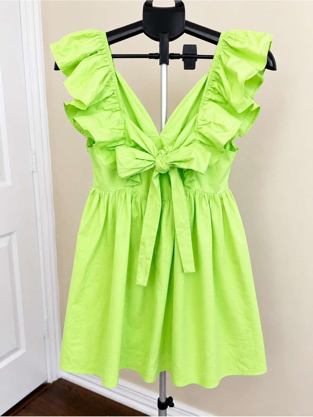 Neon Lime Ruffle V-Neck Mini Dress - Picture 2 of 6